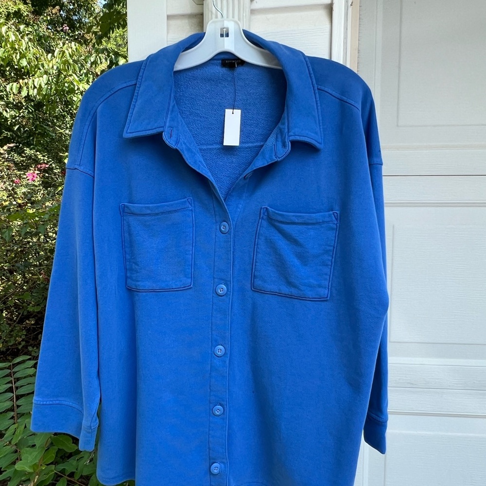 NWT Talbots Soft Royal Blue Pocket Front Button Sweatshirt Jacket